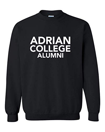 Adrian College Alumni Stacked 1 Color White Text Crewneck Sweatshirt - Black