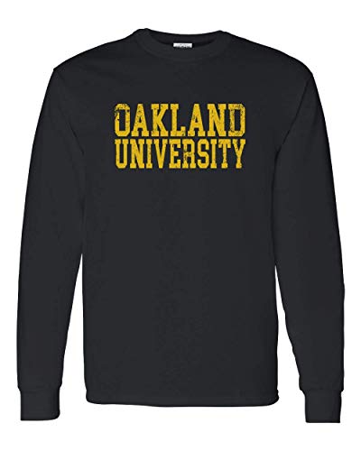 Oakland University Block Distressed Long Sleeve - Black