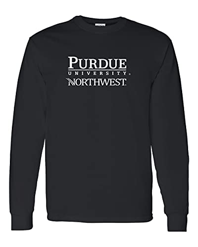 Purdue Northwest University Text Logo Long Sleeve T-Shirt - Black