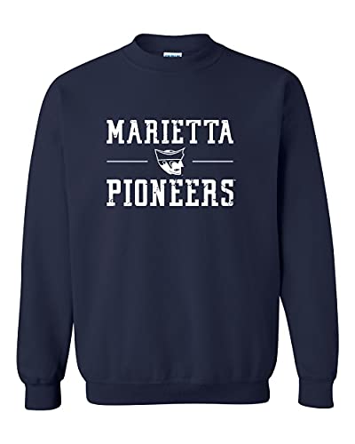 Marietta Pioneers Logo Distressed Crewneck Sweatshirt - Navy
