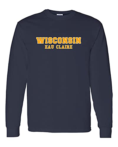 Wisconsin Eau Claire Block Two Color Long Sleeve T-Shirt - Navy