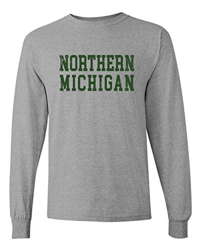 Northern Michigan Block Letters Distressed Long Sleeve - Sport Grey