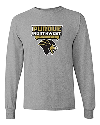 Purdue Northwest Pride Three Color Logo Long Sleeve T-Shirt - Sport Grey