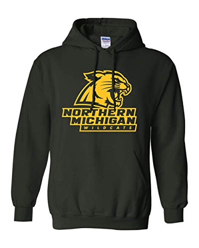 Northern Michigan Wildcats One Color Hooded Sweatshirt NMU Logo Apparel Mens/Womens Hoodie - Forest Green