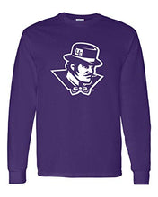 Load image into Gallery viewer, Evansville White Ace Mascot Long Sleeve T-Shirt - Purple
