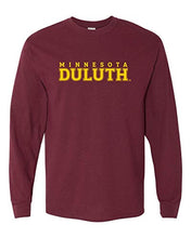 Load image into Gallery viewer, Minnesota Duluth Gold Text Long Sleeve T-Shirt - Maroon

