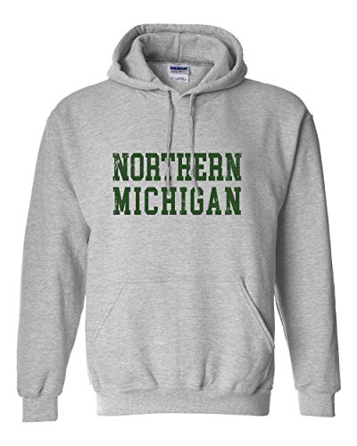Northern Michigan Block Letters Distressed Hooded Sweatshirt - Sport Grey