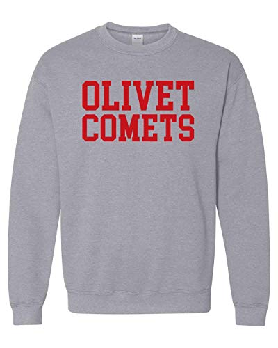 Olivet College Comets Red Text Crewneck Sweatshirt - Sport Grey