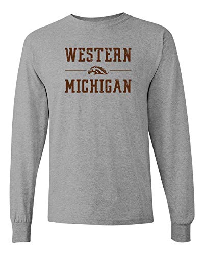 Western Michigan Bronco Head Stacked One Color Long Sleeve - Sport Grey