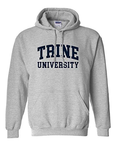 Premium Trine University Navy Text Hooded Sweatshirt - Sport Grey