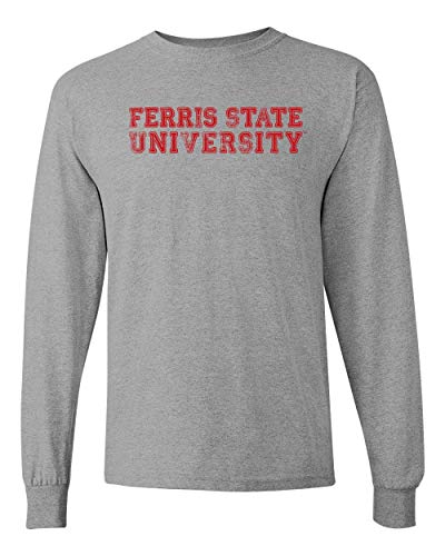 Ferris State University Text Distressed Long Sleeve - Sport Grey