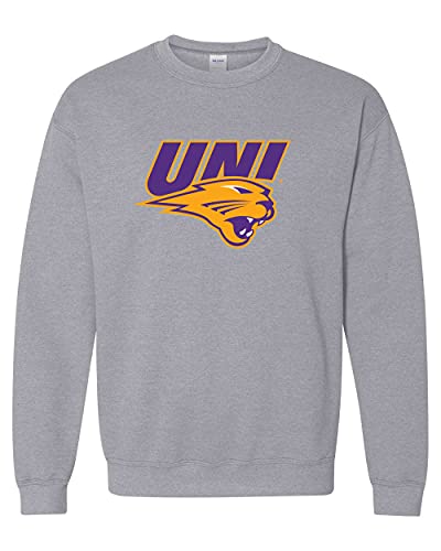 Northern Iowa UNI Panther Head Crewneck Sweatshirt - Sport Grey