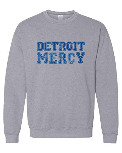 U of Detroit Mercy Block Distressed Crewneck - Sport Grey