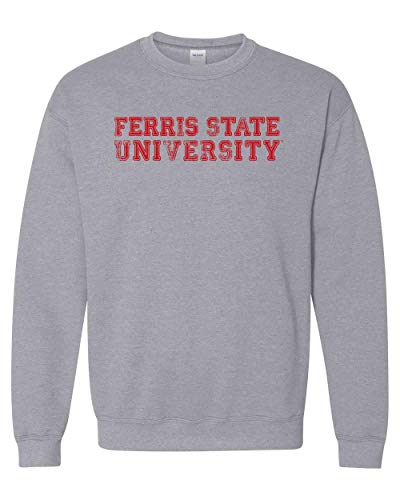 Ferris State University Text Distressed Crewneck Sweatshirt - Sport Grey