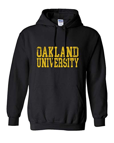 Oakland University Block Distressed Hooded Sweatshirt - Black