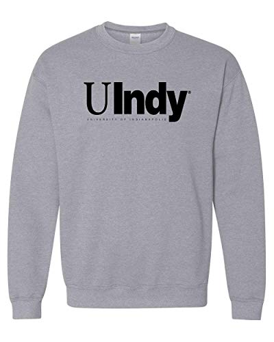 University of Indianapolis UIndy Black Text Crewneck Sweatshirt - Sport Grey