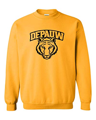 DePauw Tiger Head Black Ink Crewneck Sweatshirt - Gold