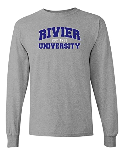 Rivier University Block Long Sleeve T-Shirt - Sport Grey