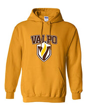 Load image into Gallery viewer, Valparaiso Valpo Shield Full Color Hooded Sweatshirt - Gold
