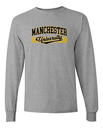 Manchester University Text Only Two Color Long Sleeve Shirt - Sport Grey
