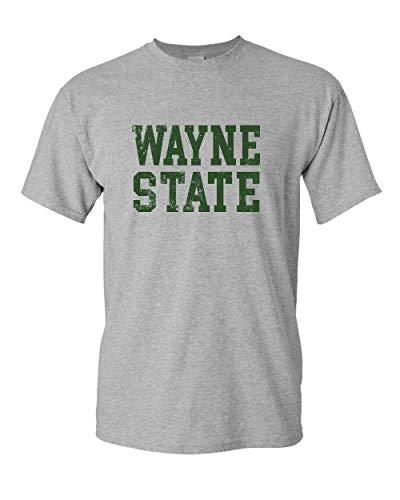 Wayne State Text Distressed T-Shirt - Sport Grey