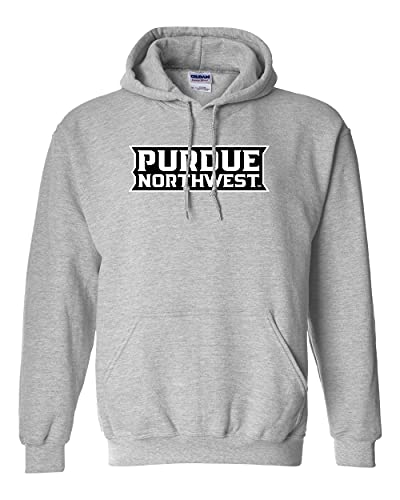 Purdue Northwest Block Text Logo Two Color Hooded Sweatshirt - Sport Grey