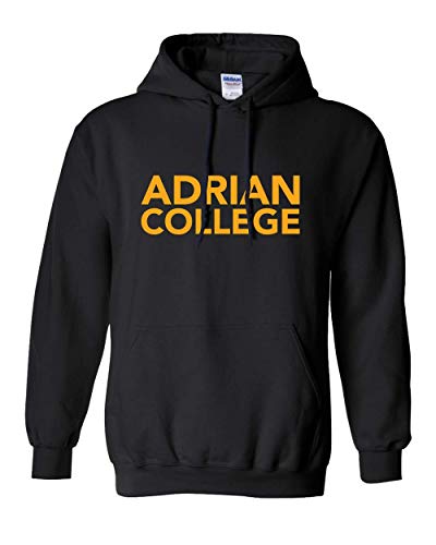 Adrian College Stacked 1 Color Gold Text Hooded Sweatshirt - Black