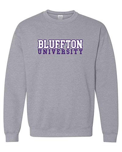 Bluffton University Block Two Color Crewneck Sweatshirt - Sport Grey