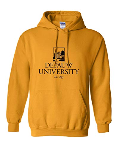 DePauw Full Logo Black Ink Hooded Sweatshirt - Gold