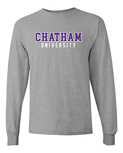 Chatham University Block Letters Two Color Long Sleeve Shirt - Sport Grey
