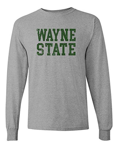 Wayne State Text Distressed Long Sleeve - Sport Grey