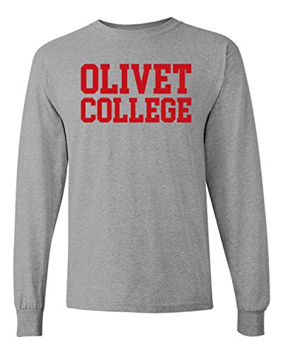Olivet College Stacked Red Text Long Sleeve - Sport Grey