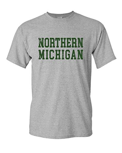 Northern Michigan Block Letters Distressed T-Shirt - Sport Grey