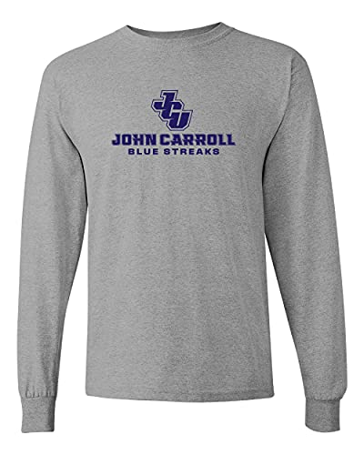 John Carroll Navy Blue Streaks Long Sleeve T-Shirt - Sport Grey