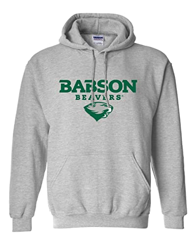 Babson Beavers Full Logo Hooded Sweatshirt - Sport Grey