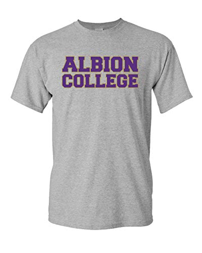 Albion College Block 2 Color Text T-Shirt | Albion Britons Student and Alumni Mens/Womens T-Shirt - Sport Grey