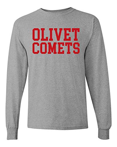 Olivet College Comets Red Text Long Sleeve - Sport Grey