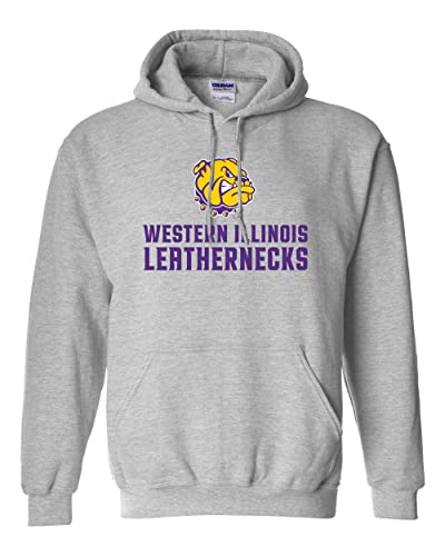 Western Illinois Full Logo Hooded Sweatshirt - Sport Grey