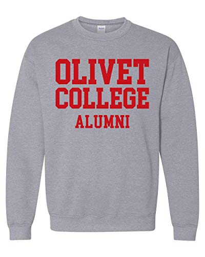 Olivet College Alumni Stacked Red Text Crewneck Sweatshirt - Sport Grey