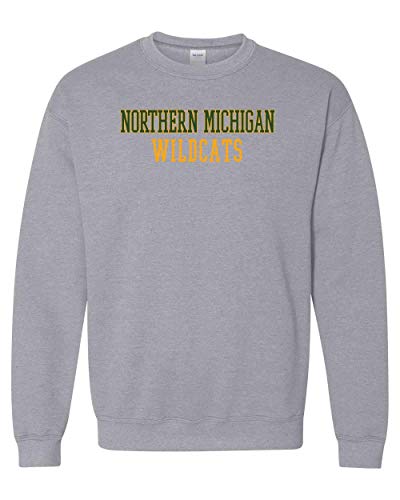 Northern Michigan Wildcats Text Two Color Crewneck Sweatshirt - Sport Grey