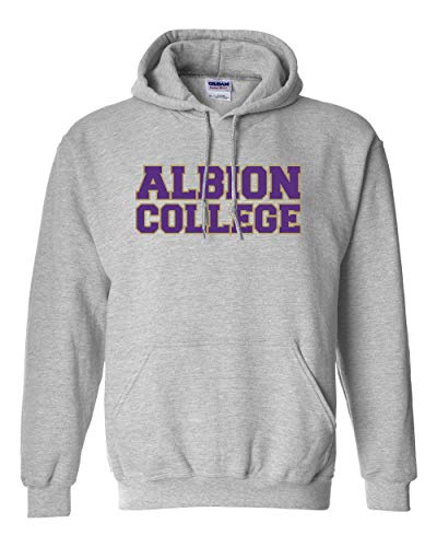 Albion College Block 2 Color Text Hooded Sweatshirt | Albion Britons Student and Alumni Mens/Womens Hoodie - Sport Grey