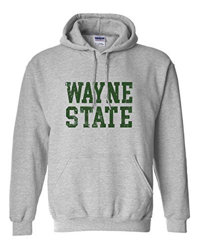 Wayne State Text Distressed Hooded Sweatshirt - Sport Grey
