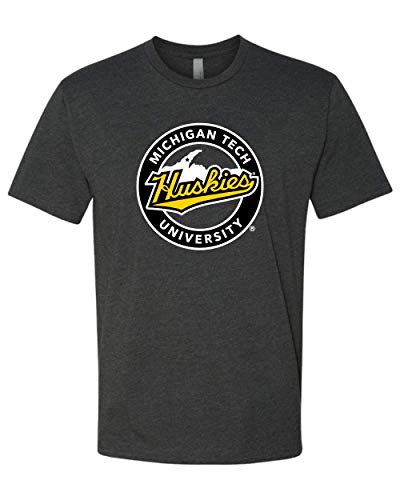 Premium Michigan Tech Huskies Circle Logo MTU Mens/Womens T-Shirt - Charcoal