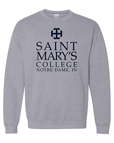 Saint Mary's College 1 Color Navy Stacked Text Crewneck Sweatshirt - Sport Grey