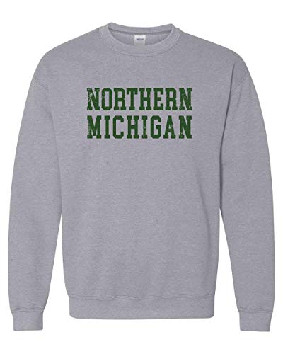 Northern Michigan Block Letters Distressed Crewneck Sweatshirt - Sport Grey
