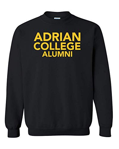 Adrian College Alumni Stacked 1Color Gold Text Crewneck Sweatshirt - Black