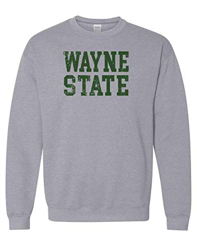 Wayne State Text Distressed Crewneck Sweatshirt - Sport Grey