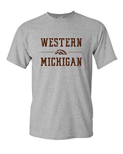 Western Michigan Bronco Head Stacked One Color T-Shirt - Sport Grey
