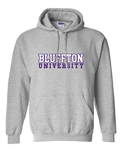 Bluffton University Block Two Color Hooded Sweatshirt - Sport Grey