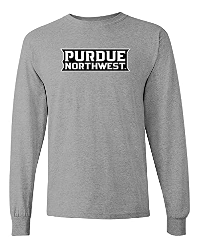 Purdue Northwest Block Text Logo Two Color Long Sleeve Shirt - Sport Grey